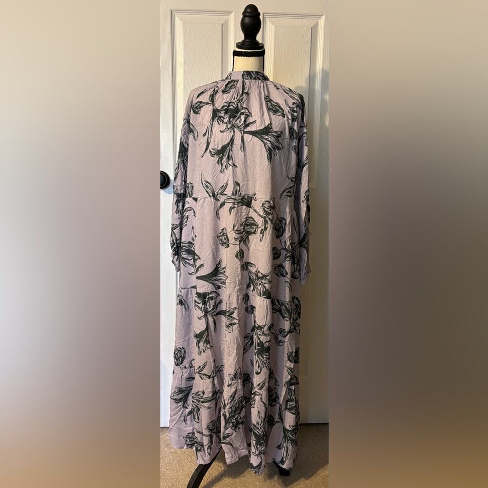 a new day Dress Women's Large NEW Purple & Black Floral Tiered Midi Long Sleeve